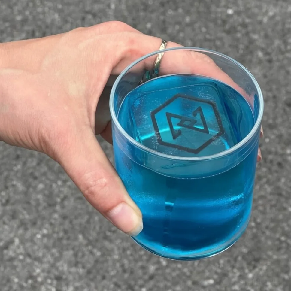 Logo-ijs in het glas